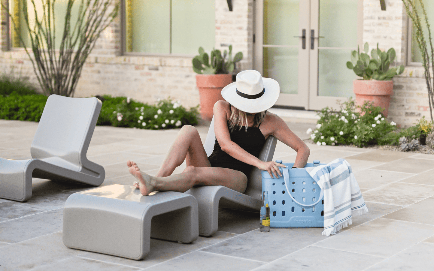 Line Modern In-Pool Lounge Chair - Tupelo Goods - Neutral Sandstone Outdoor Lounge Chair Poolside