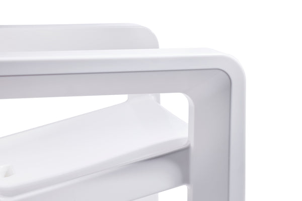 Side image of the Deck Lounge Chair's handrest in the color Highcloud White made with resin, displayed on a white background.