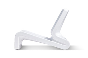 Image shows a side profile of the all-weather Highcloud White Line Lounge Chair made of resin in front of a white background.