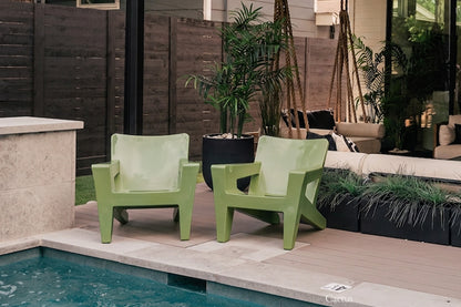 Tupelo Bask Chair Cactus sitting by a backyard pool