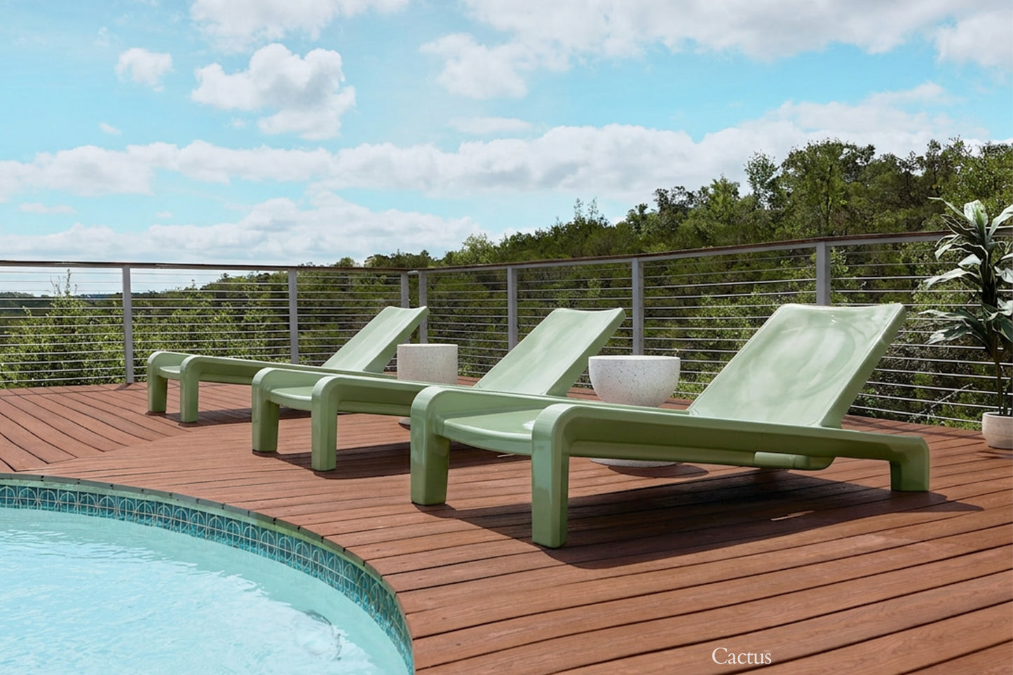 Tupelo Deck Chaise Cactus on a pool deck