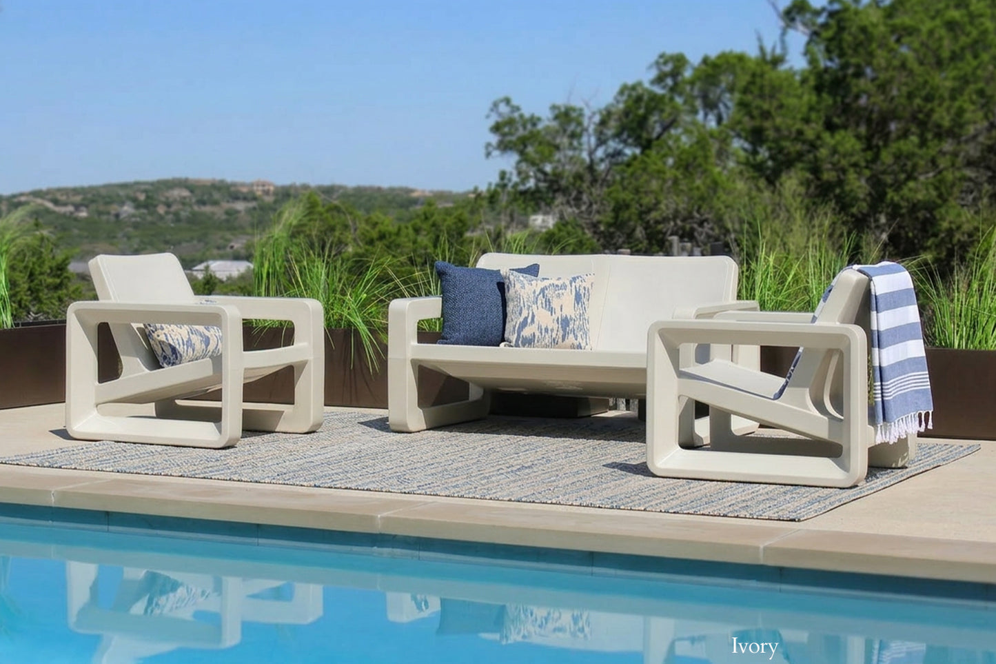 Deck Loveseat - Ivory Sitting Area By Pool