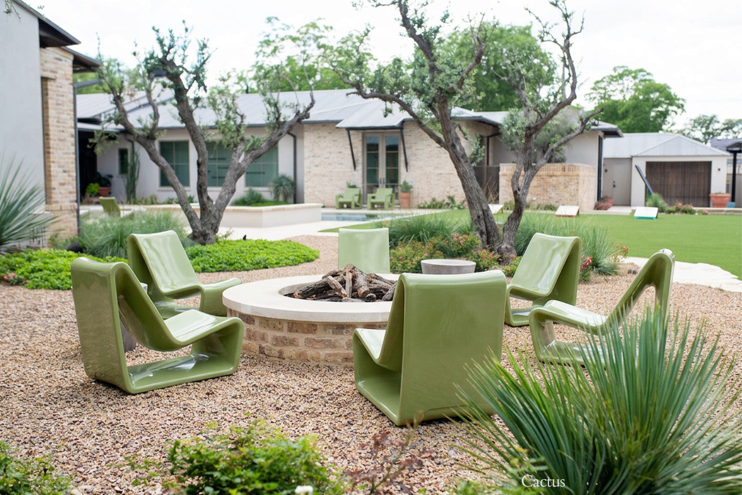 Tupelo Loop Chair Cactus circled around a fire pit