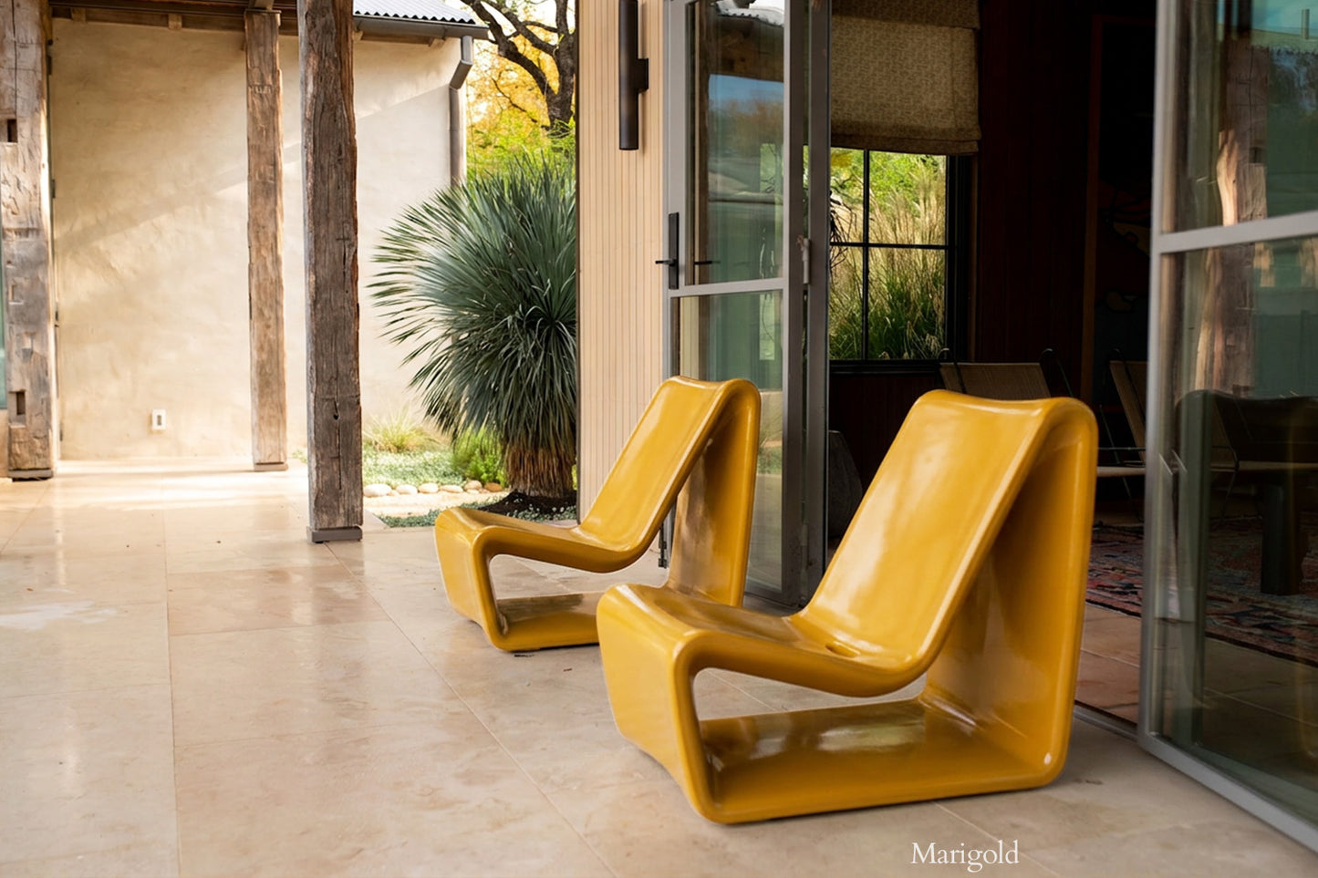Tupelo Loop Chair Marigold outside open double doors