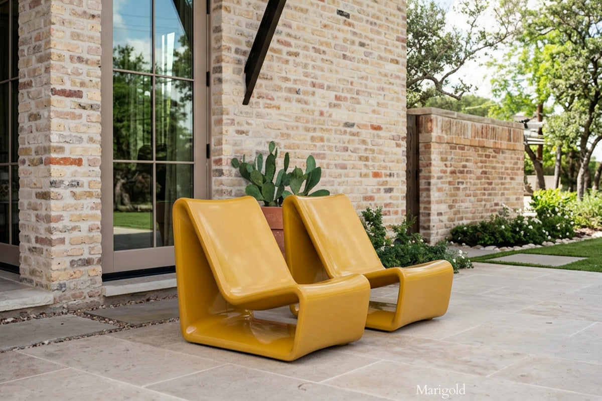 Tupelo Loop Chair Marigold on patio