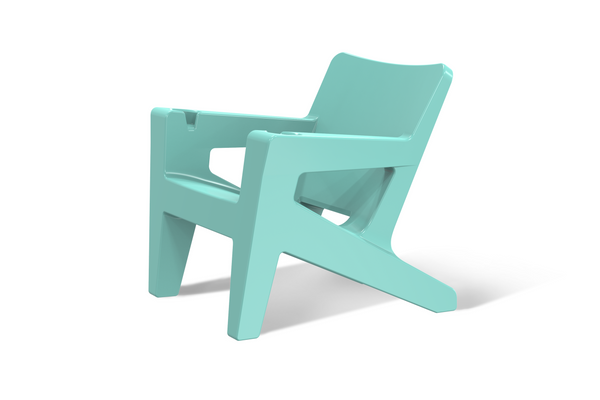 Image of a side view of the Bask Lounge Chair in the color Seaforam Green, made with resin, displayed on a white background.