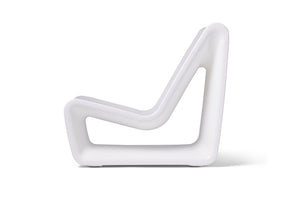 Image of a side view of the modern Highcloud White Loop Lounge Chair made with polyethylene, displayed on a white background.