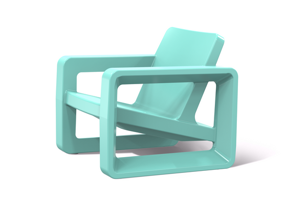 Image of the modern, Deck Lounge chair in the colour Seafoam Green made with resin displayed in front of a white background.