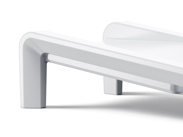 Side image of a Highcloud White Deck Chaise Lounge legs, showing the ergonomic design made from marine-grade polyethylene. 