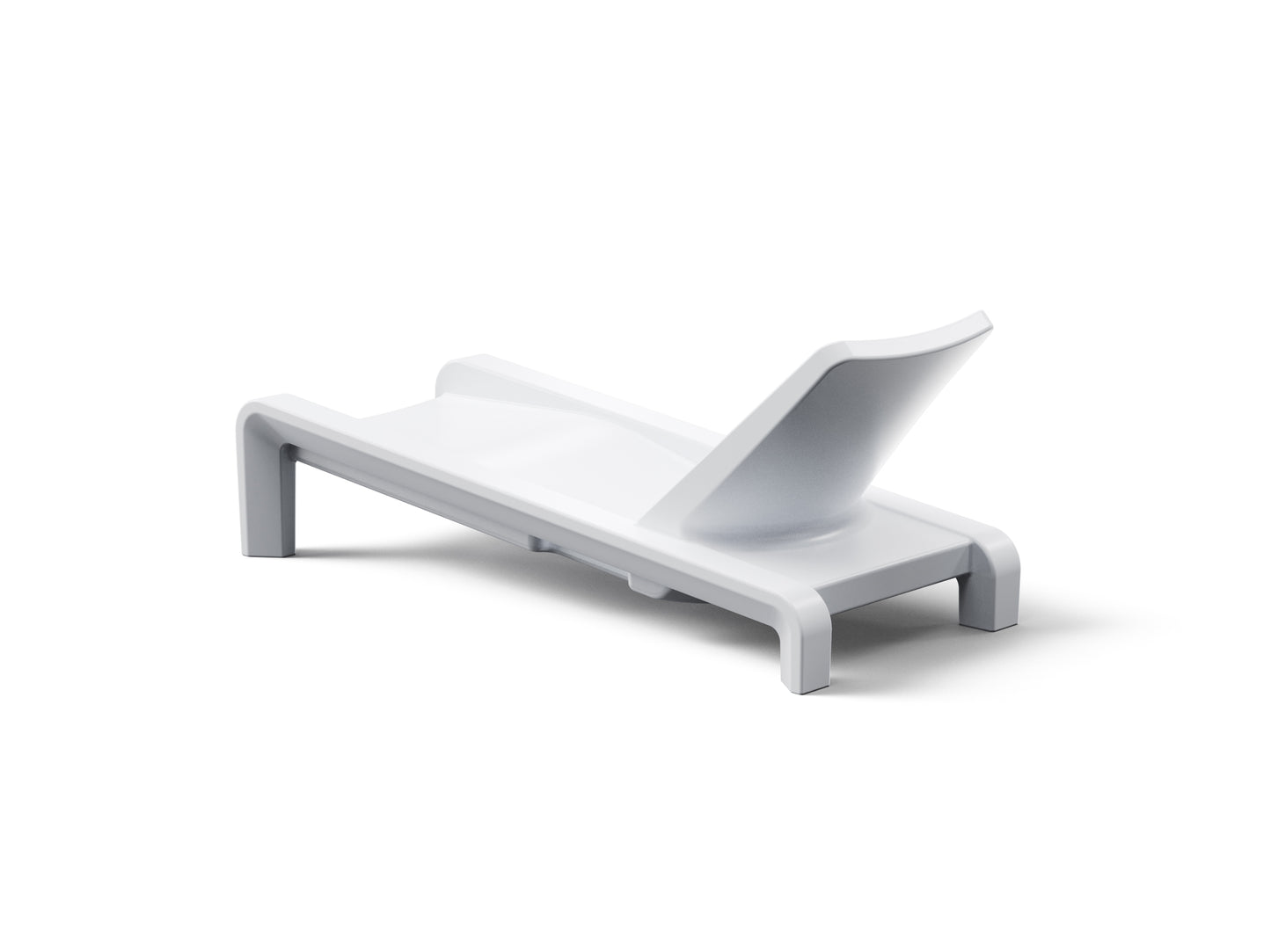 Image of the rear profile of the Deck Chaise Lounge in Highcloud White made with polyethylene displayed on a white background.