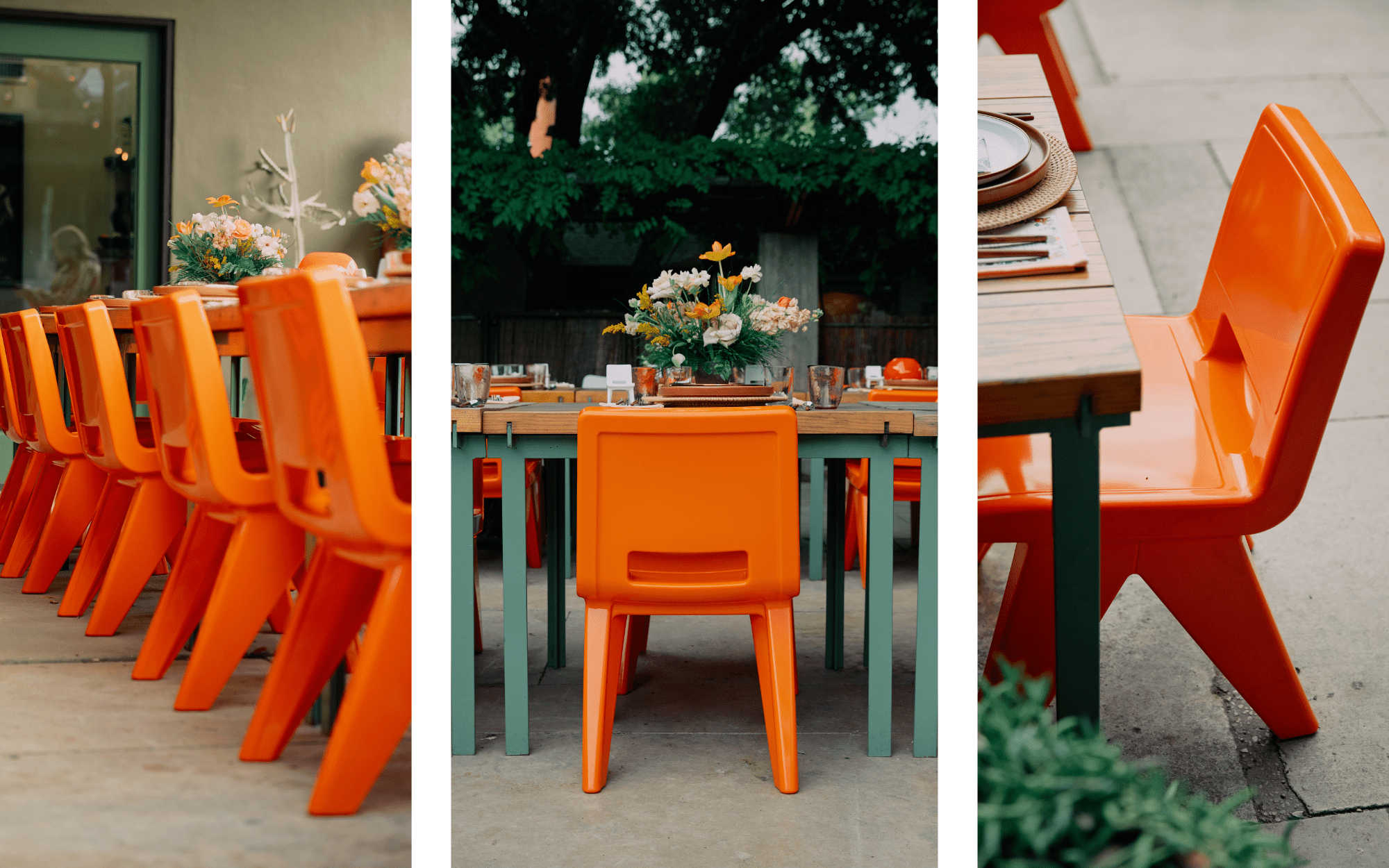 vintage orange fresco chair outdoor dining
