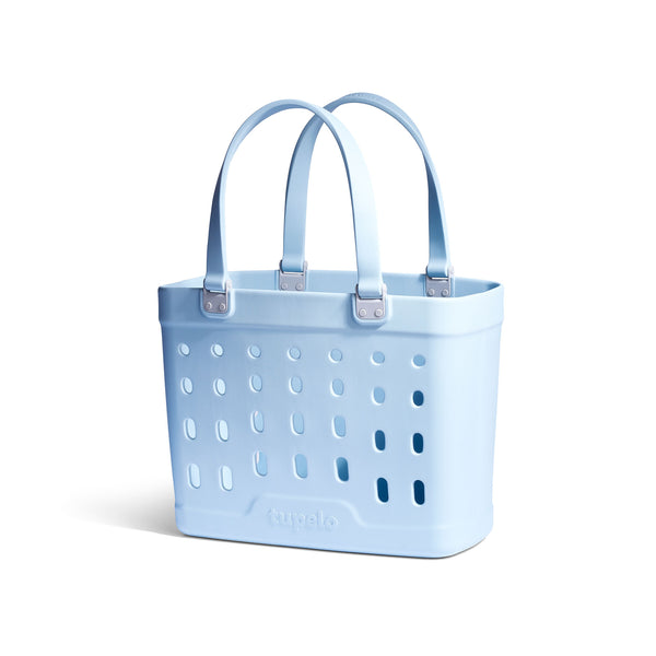 Large Pool Tote or Bag Rectangle Plastic with Holes in Sky Blue or Baby Blue
