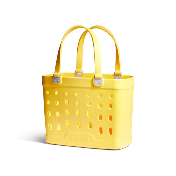 Big Tote Beach Bag Pool Tote Plastic Bag with Holes and Handles in Sunshine Yellow Bright Yelllow
