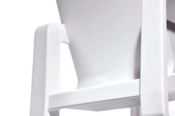 Close-up back image of the Deck Lounge Chair in the colour Highcloud White made with resin displayed on a white background.