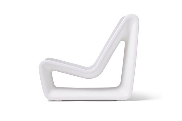 Image of a side view of the modern Highcloud White Loop Lounge Chair made with polyethylene, displayed on a white background.