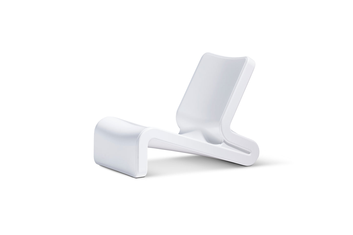 Image of the Highcloud white Line Lounge Chair made with resin, shown at an angle, displayed in front of a white background.