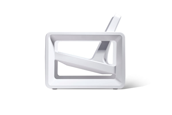 Image of the side of the Deck Lounge Chair in the colour Highcloud White made with resin displayed on a white background.