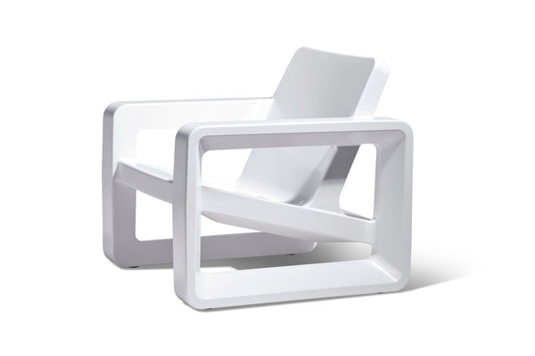Image of an angled Deck Lounge Chair in the colour Highcloud White made with polyethylene displayed on a white background.