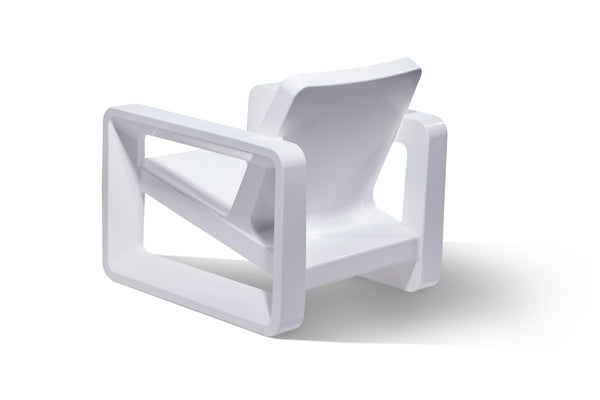 Image of the back view of the Deck Lounge Chair in the colour Highcloud White made with resin displayed on a white background.
